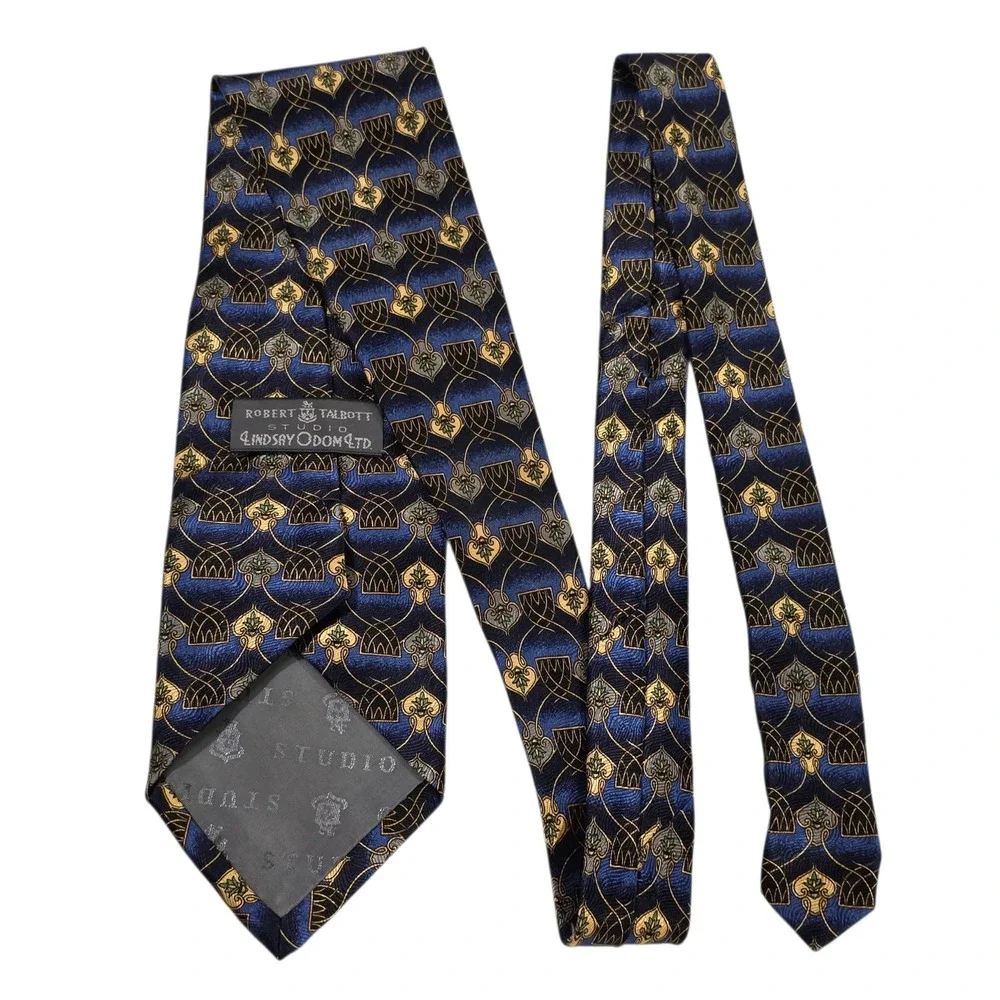 Robert Talbott Lindsay Odom Mens Necktie Blue Floral Silk Hand Sewn USA Boho